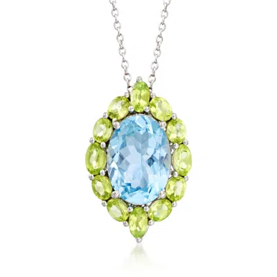 Ross-simons Blue Topaz And Peridot Pendant Necklace In Sterling Silver In Multi