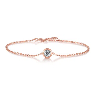 Stella Valentino Sterling Silver 18k Rose Gold Plated With 0.50ct Lab Created Moissanite Solitaire Station Charm Adju