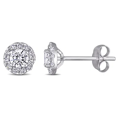 Created Forever 3/4ct Tw Lab-grown Diamond Halo Stud Earrings In 14k White Gold In White