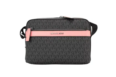 Michael Kors Cooper Small Black Pink Signature Pvc Utility Crossbody Bag In Multi