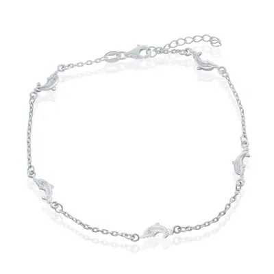 Simona Sterling Silver Dolphins Anklet In Silver