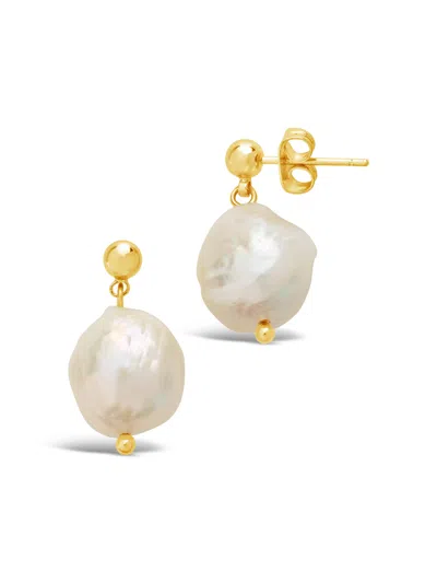 Sterling Forever Large Baroque Pearl Drop Studs In Gold
