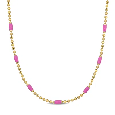 Mimi & Max Pink Enamel Ball Link Necklace In Yellow Silver - 15+2 In. In Multi