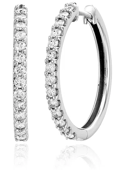 Vir Jewels 1 Cttw Lab Grown Diamond Hoop Earrings 10k White Gold Round Prong Set 1 Inch In White