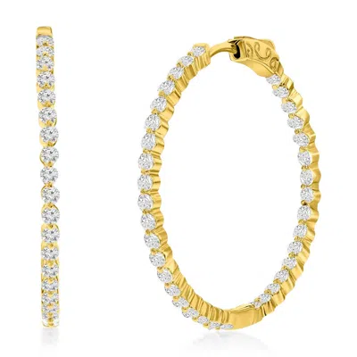 Simona Sterling Silver Or Gold Plated Over Sterling Silver 35mm Inside-outside Round Cz Hoop Earrings In Gold