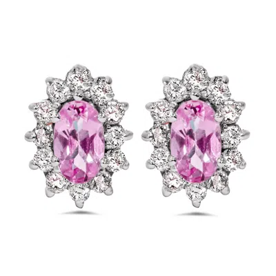Pompeii3 3/4ct Halo Diamond Pink Topaz Studs 14k White Gold In Multi