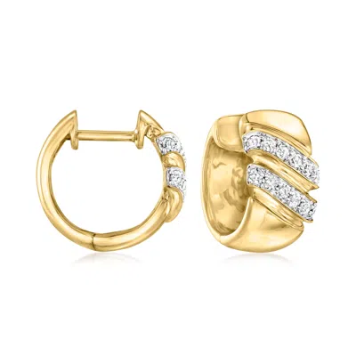 Ross-simons Diamond Striped Hoop Earrings In 18kt Yellow Gold In White
