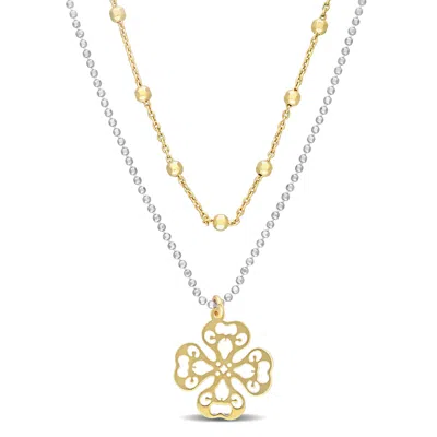 Mimi & Max 2-tone 2-strand Ball Bead Chain Necklace In 18k Yellow Gold Plated Sterling Silver, 19 In In Multi