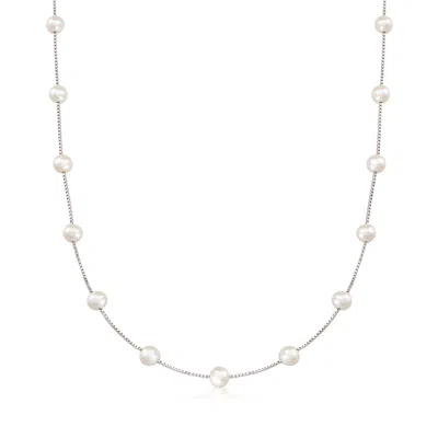 Ross-simons 6-6.5mm Cultured Pearl Station Necklace In Sterling Silver In Multi