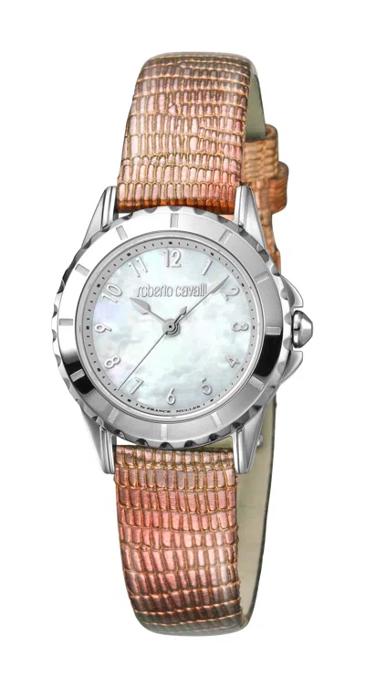 Roberto Cavalli By Franck Muller Roberto Cavalli Women's White Mother Of Pearl Dial Pink Leather Watch In Pink