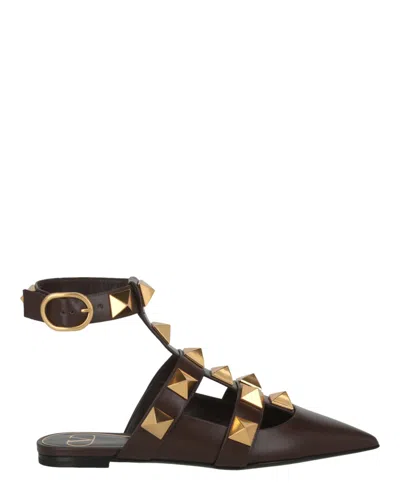 Valentino Roman Stud Leather Ankle Strap Flat In Multi