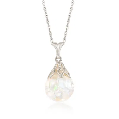 Ross-simons Floating Opal Pendant Necklace In 14kt White Gold In Multi