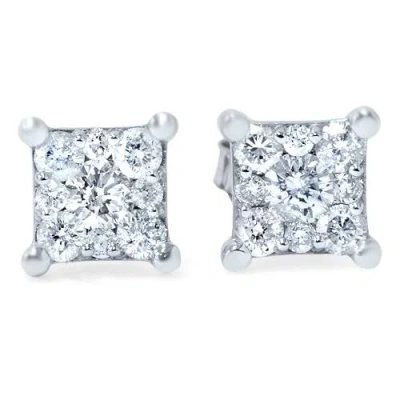 Pompeii3 1/2ct Princess Cut Diamond Cluster Studs 14k White Gold In Multi