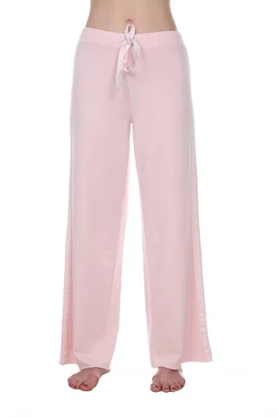 Pj Harlow Kimber Long French Terry Wide Leg Pant With Satin Stripes In Blush In Gold