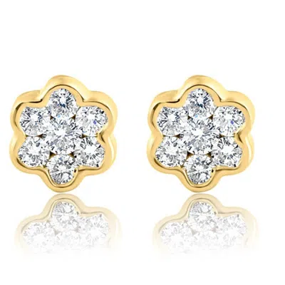 Pompeii3 1ct Diamond Floral Shape Studs Lab Grown Earrings White Or Yellow Gold In Gold