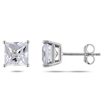 Mimi & Max Square Cut Created White Sapphire Stud Earrings In 10k White Gold In White