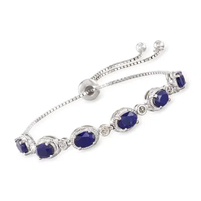 Ross-simons Sapphire Bolo Bracelet With Diamond Accents In Sterling Silver In Blue