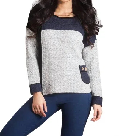 French Kyss Boucle Color Block Crew Sweater In Slate Combo In Multi