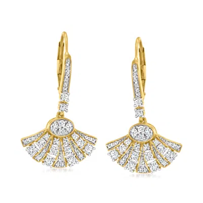 Ross-simons Diamond Fan Drop Earrings In 14kt Yellow Gold In White