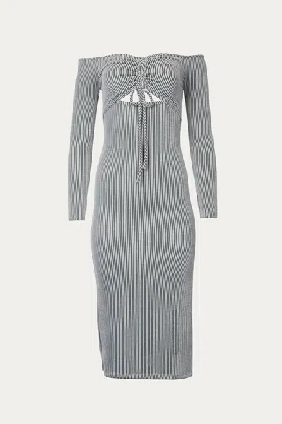 Endless Blu. Off-the-shoulder Cutout Midi Dress In Dusty Sage In Multi