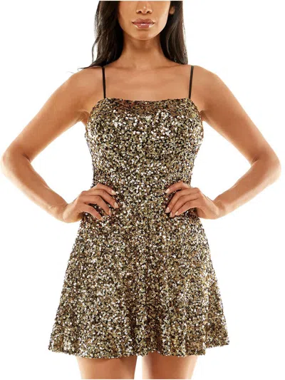 B Darlin Juniors Womens Sequined A-line Mini Dress In Multi