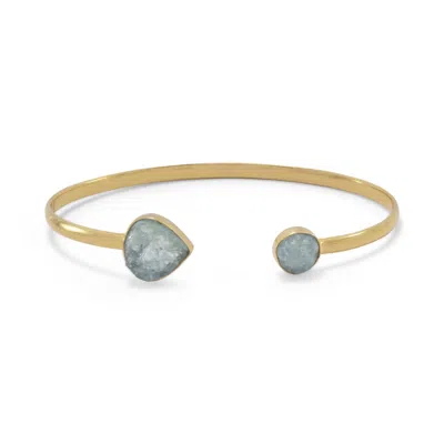 Liv Oliver 18k Gold Aquamarine Pear & Round Open Cuff Bangle In Gold