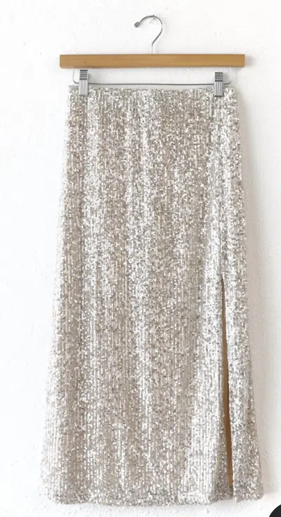 Greylin Karla Sequins Midi Skirt In Champagne In White
