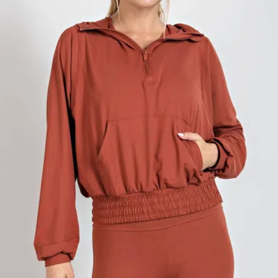 Rae Mode Quarter Zip Cropped Hoodie In Terracotta In Multi