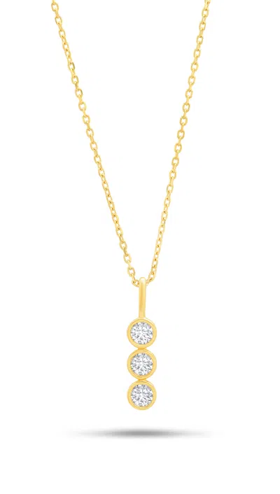 Nicole Miller 14k White Or Yellow Gold 3 Stone Pendant Necklace With Cubic Zirconia And 18 Inch Adjustable Chain In Yellow