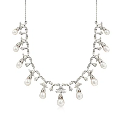 Ross-simons 6-9mm Cultured Pearl And . Diamond Necklace In Sterling Silver In Multi