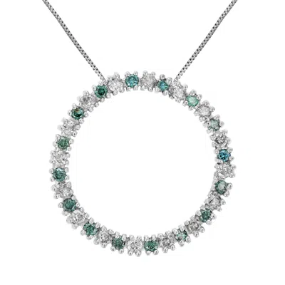 Vir Jewels 1/2 Cttw Blue And White Diamond Circle Pendant Necklace 14k White Gold And Chain In White