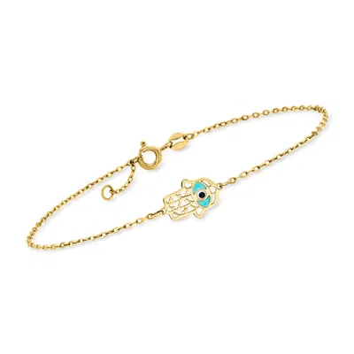 Rs Pure Ross-simons Italian Multicolored Enamel Hamsa Hand Bracelet In 14kt Yellow Gold In Multi
