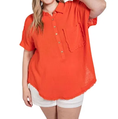 Gigio Cut Edge Dolman Sleeve Top In Tomato In Multi