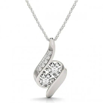 Pompeii3 1ct Forever Us Two Stone Natural Diamond Pendant Necklace 18" 10k White Gold In Multi