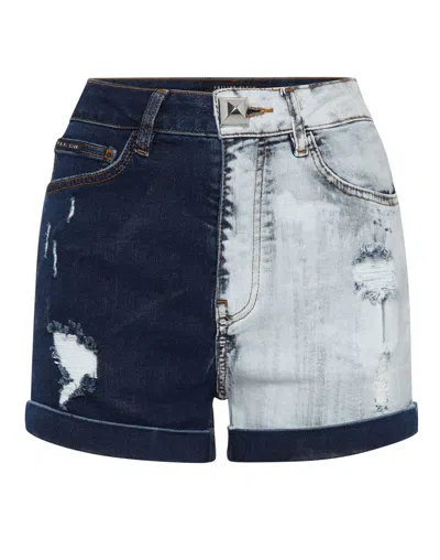 Philipp Plein Two-tone Denim Shorts In Multi