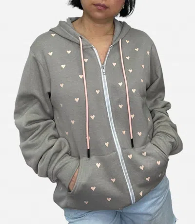 Style Reform Women's Dotty Zip Up Putty Hoodie In Mini Peach Hearts In Multi