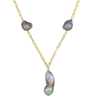 Mimi & Max 13-15 Mm Grey Cultured Freshwater Baroque Pearl Lariat Necklace In 18k Yellow Gold Plated Sterling S In Yellow