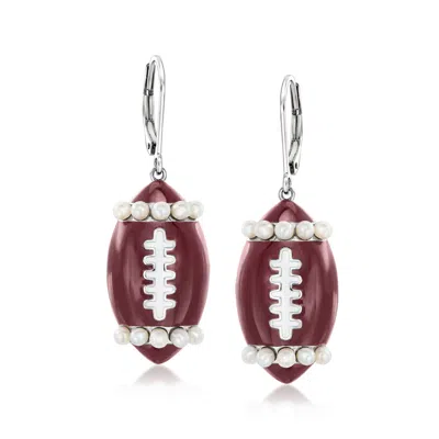 Ross-simons 2-2.5mm Cultured Pearl Football Drop Earrings With Brown And White Enamel In Sterling Silver In White