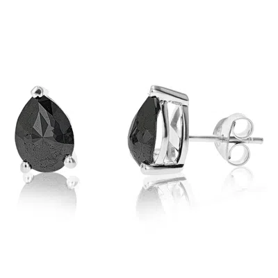 Vir Jewels 3 Cttw Pear Shape Black Diamond Stud Earrings .925 Sterling Silver Prong Set In Silver
