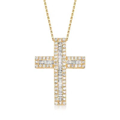 Ross-simons Baguette And Round Diamond Cross Pendant Necklace In 18kt Gold Over Sterling In Multi