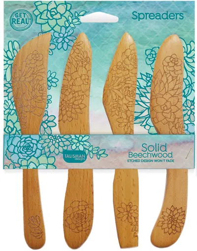 Talisman Designs Beechwood Spreaders, Succulent Collection, Set Of 4 In Multi