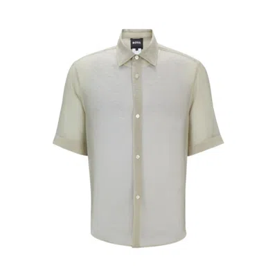 Hugo Boss Regular-fit Shirt In Soft Organza With Kent Collar In Multi