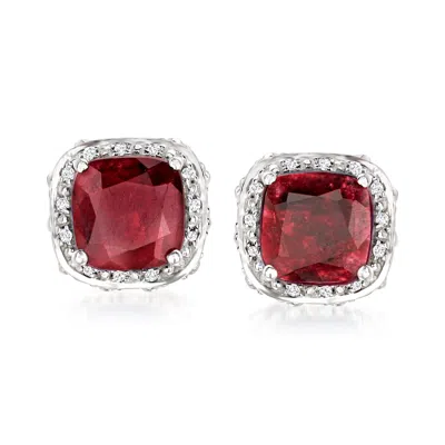 Ross-simons Sapphire And . White Topaz Double-frame In Sterling Silver In Red