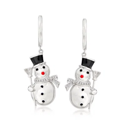 Ross-simons Sterling Silver Snowman Drop Earrings With Diamond Accents And Multicolored Enamel In White