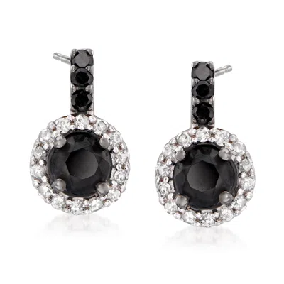 Ross-simons Black And White Diamond Drop Earrings In Sterling Silver In White