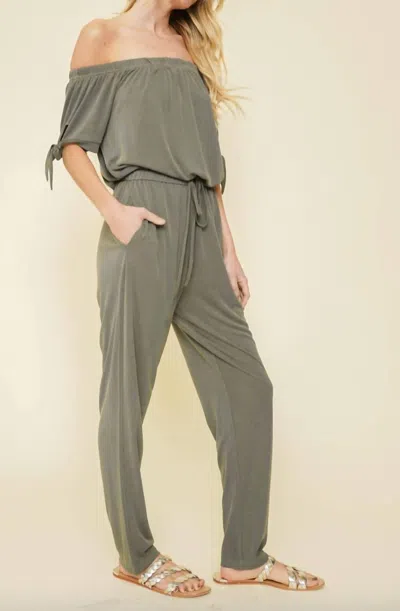 Hem & Thread Soft Tie Jumpsuit In Olive In Multi