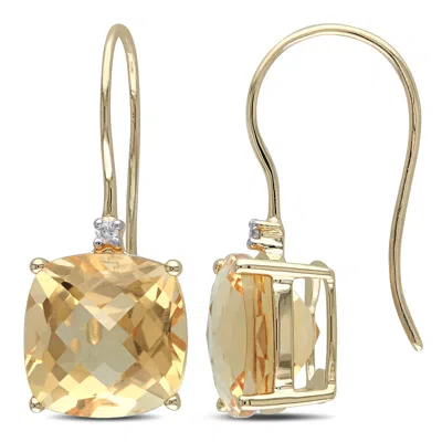 Mimi & Max 8 Ct Tgw Cushion Cut Checkerboard Citrine Earrings With Diamonds In 10k Yellow Gold In Yellow