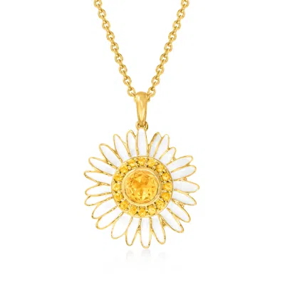 Ross-simons Citrine And White Enamel Daisy Pendant Necklace In 18kt Gold Over Sterling In Multi