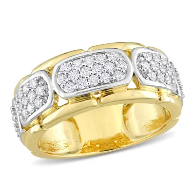 Mimi & Max 4/5ct Tw Moissanite Station Men's Ring In 2-tone Sterling Silver With Yellow Gold Plating In Multi