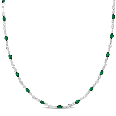Mimi & Max Green Enamel Bead Station Necklace In Sterling Silver - 18 In. In Multi